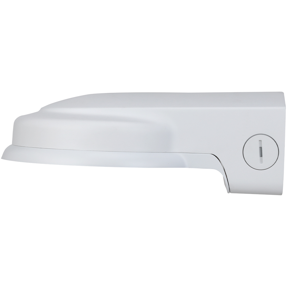 Weißer Türgriff mit glattem, modernem Design und einem Schlüsselloch an der Seite.