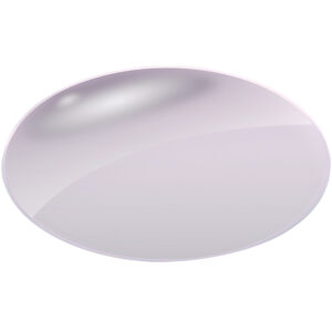Eine elliptische, transparente Kontaktlinse mit glatter Oberfläche gegen weißen Hintergrund.
