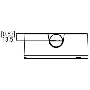 Technische Zeichnung eines rechteckigen Bauteils mit einem zentralen runden Ausschnitt und der angegebenen Höhe von 13,5 mm (0,53 Zoll).