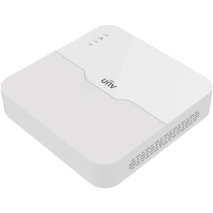 Weiße Netzwerk-Videorekorderbox mit dem Logo "UNV" und LED-Anzeigen auf der Oberseite.