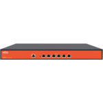 Rotes Netzwerkgerät von Witek mit mehreren Ethernet-Anschlüssen an der Vorderseite.