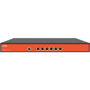 Rotes Netzwerkgerät von Witek mit mehreren Ethernet-Anschlüssen an der Vorderseite.