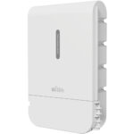 Weiße Wi-Tek Netzwerkausrüstung mit abgerundetem Design, vertikal im Bild positioniert.