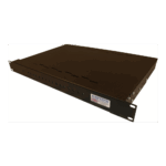 Schwarzes, rechteckiges 1U-Rackmount-Gehäuse mit einem Logo der Marke Dantech an der Vorderseite, geeignet zur Installation in einem IT-Rack.