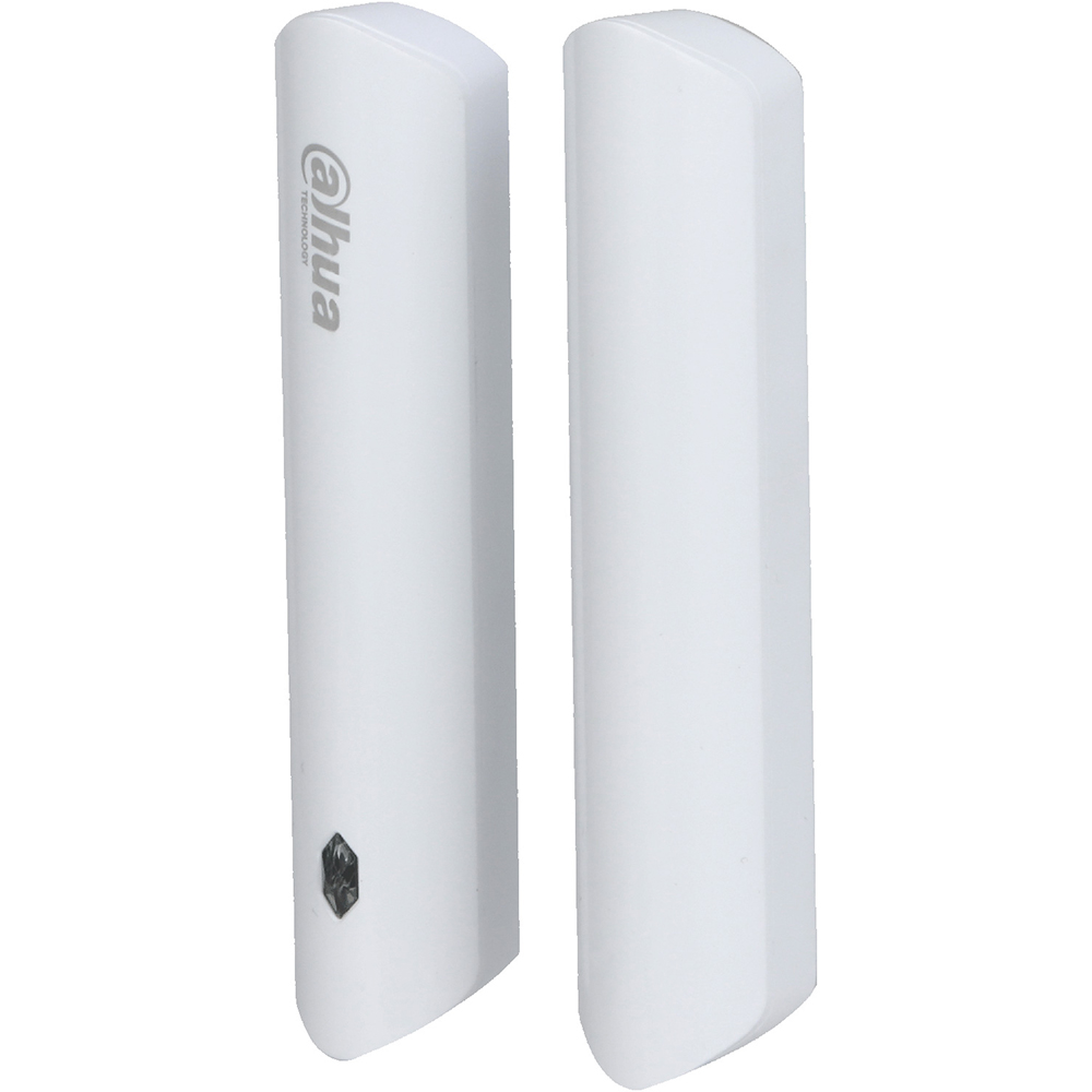 Zwei weiße elektronische Sensoren von Dahua Technology, nebeneinander stehend, mit abgerundeten Kanten.