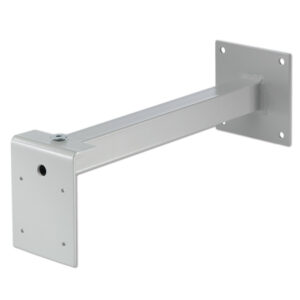 Wandhalterung aus Metall mit quadratischer Platte und vier Schraubenlöchern, geeignet zur Befestigung von Geräten.
