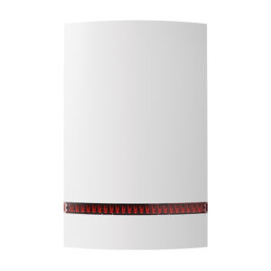 Weißes zylindrisches Gerät mit einem schmalen roten LED-Lichtband in der Mitte.