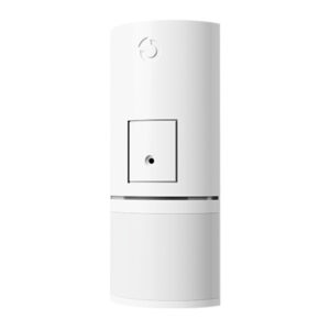 Weißer, zylindrischer Sensor mit abgerundetem Gehäuse und zentraler Linse auf der Vorderseite.