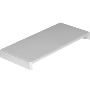 Ein silbernes, rechteckiges Regal aus Metall mit einer schlichten, flachen Oberfläche und dezenten, abgerundeten Kanten.