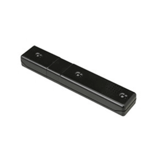 Schwarze rechteckige Sicherheitsleiste mit mehreren Vertiefungen für Schrauben, geeignet für Tür- oder Fensterinstallationen.