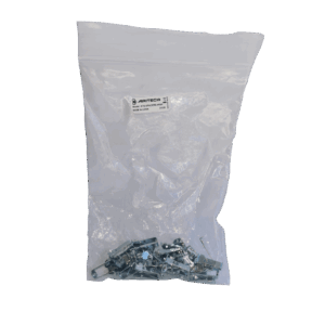 Eine durchsichtige Plastiktüte mit mehreren Metallteilen, etikettiert mit "ARTECH" und "Made in China".