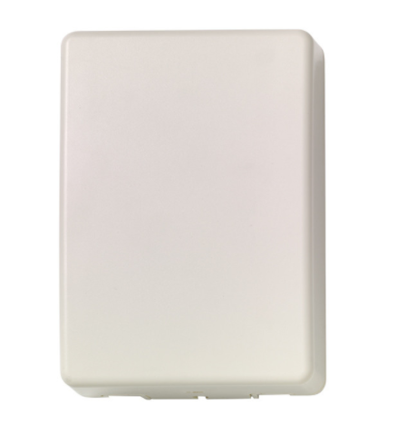 Weiße, rechteckige Kunststoffabdeckung mit abgerundeten Ecken.