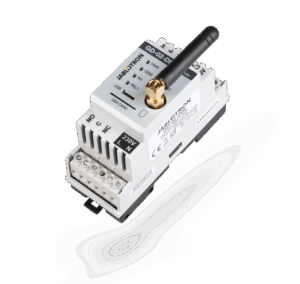 Ein elektronisches Gerät von "Jablotron" mit mehreren Anschlüssen, einem goldenen Anschluss für eine Antenne, USB- und SIM-Kartensteckplatz sowie relevanten technischen Details auf der Oberfläche.