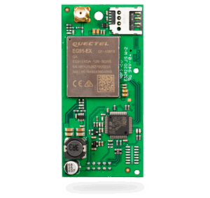 Grüne elektronische Platine mit aufgelegtem Quectel EG91-EX Modul und zusätzlichen elektronischen Bauteilen.
