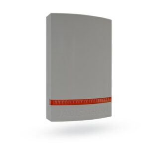 Graues, rechteckiges elektronisches Gerät mit einem roten Streifen und der Aufschrift "Jablotron" unten.