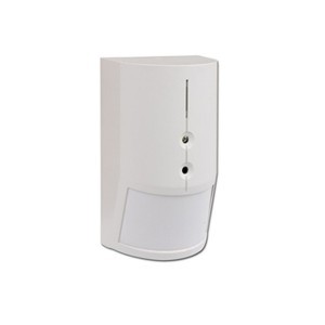 Ein weißer Bewegungsmelder mit rechteckigem Gehäuse und abgerundeten Kanten.