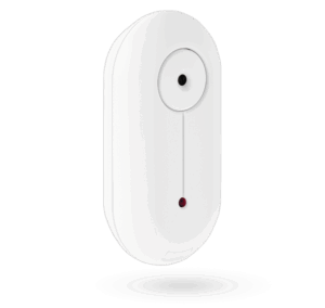 Ein weißer, ovaler Sensor mit einer kleinen Linse oben und einem roten Indikatorlicht darunter.