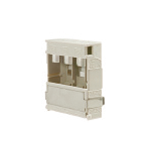 Gehäuse für elektrische Komponenten in weißer Farbe mit rechteckiger Öffnung, geeignet für DIN-Schienenmontage.