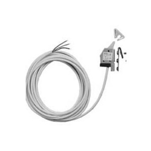 Ein Sensor mit langem Kabel, geeignet für technische Anwendungen, zusammen mit kleinen Montageteilen.