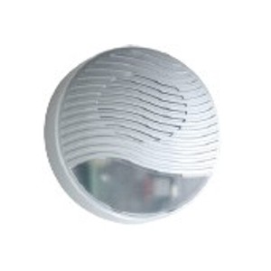 Runder, weißer Rauchmelder mit gewelltem Design auf der Oberseite.