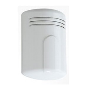 Ein weißer, zylinderförmiger Rauchmelder mit Lüftungsschlitzen an der Oberseite.