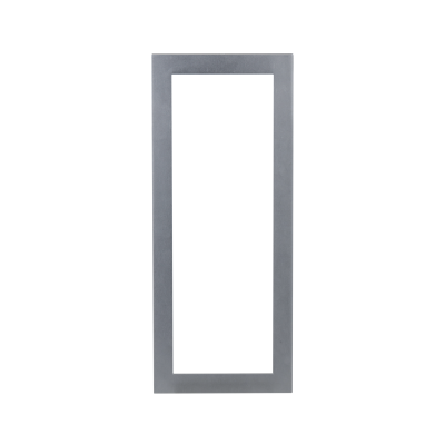 Rechteckiger, grauer Rahmen vor schwarzem Hintergrund.