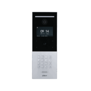Eine moderne Gegensprechanlage mit Kamera, Touchscreen-Display und numerischer Tastatur.