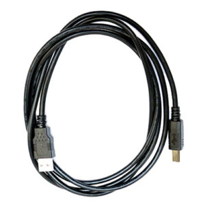Ein schwarzes USB-Kabel mit einem Standard-USB-A-Stecker und einem USB-B-Stecker.
