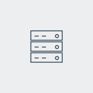 Symbol eines Servers mit drei gestapelten Festplatten auf grauem Hintergrund.
