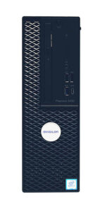 Schwarzer Desktop-PC der Marke Avigilon, Modell Precision 3430, mit Intel Core i5-Emblem und mehreren vorderen Anschlüssen.