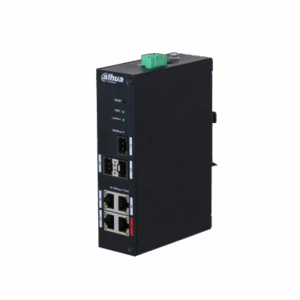 Industrieller Netzwerk-Switch von Dahua mit mehreren Ethernet-Ports und Statusanzeigen.