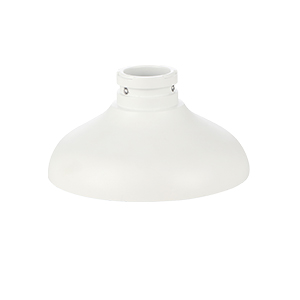 Weiße Lampenschirm aus Metall mit glatter Oberfläche und breiter, gebogener Form.