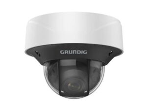 Weiße Kuppelüberwachungskamera der Marke Grundig.