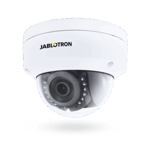 Weiße Überwachungskamera von Jablotron mit kuppelförmigem Design.