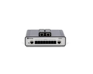 Ein Netzwerk-Switch von Phybridge mit mehreren Ethernet-Ports und zwei zusätzlichen Erweiterungsanschlüssen auf der Oberseite.