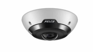 Weiß-schwarze, kuppelförmige Überwachungskamera von Pelco.