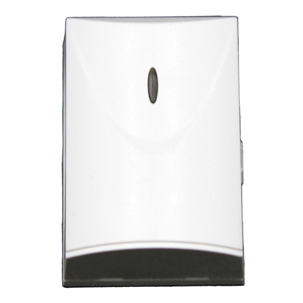 Ein weißer Lichtschalter mit einer ovalen Taste in der Mitte.