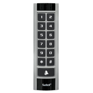Schmales Tastenfeld mit Zahlen von 0 bis 9, Stern- und Raute-Symbol, sowie einer Klingel-Taste, hergestellt von der Marke Satel.