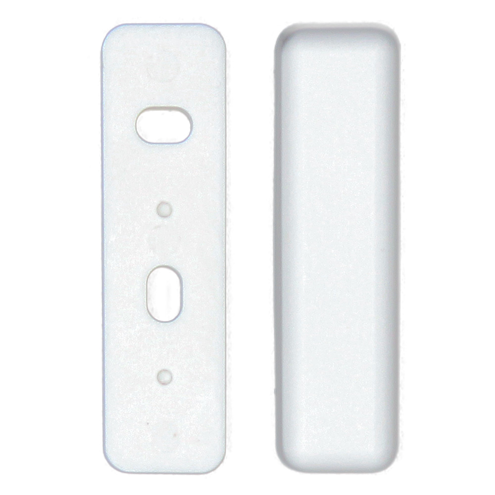 Zwei weiße Plastikhalterungen, eine mit ovalen Aussparungen und die andere mit glatter Oberfläche.