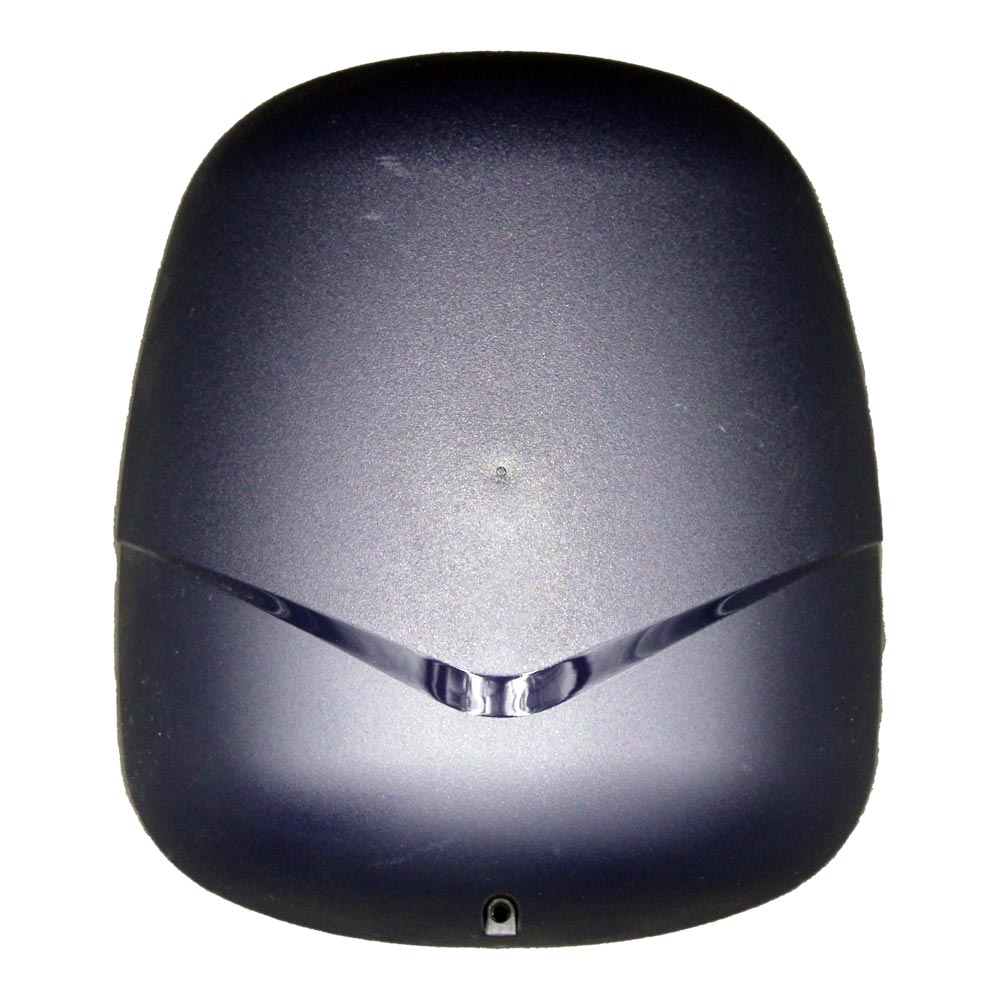 Ein blau-schwarzes, ovales Gerät mit einer V-Form im oberen Bereich und einer kleinen Öffnung am unteren Rand.