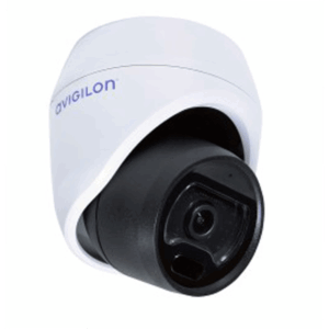 Weiße Überwachungskamera mit schwarzem Objektiv, der Name "Avigilon" ist auf dem Gehäuse zu sehen.