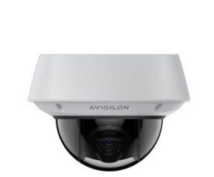 Überwachungskamera von Avigilon in weißem Gehäuse, frontal aufgenommen.