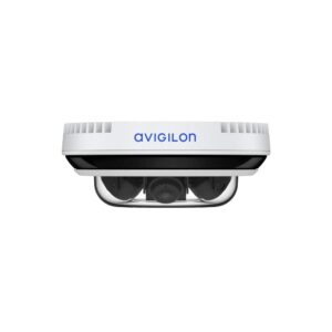 Eine Avigilon-Sicherheitskamera mit mehreren Objektiven und einem weißen Gehäuse.