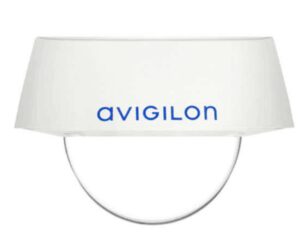 Weißes Gerät mit dem blauen Schriftzug 'avigilon' auf der Vorderseite, vermutlich eine Sicherheitskamera oder ein Überwachungsgerät.