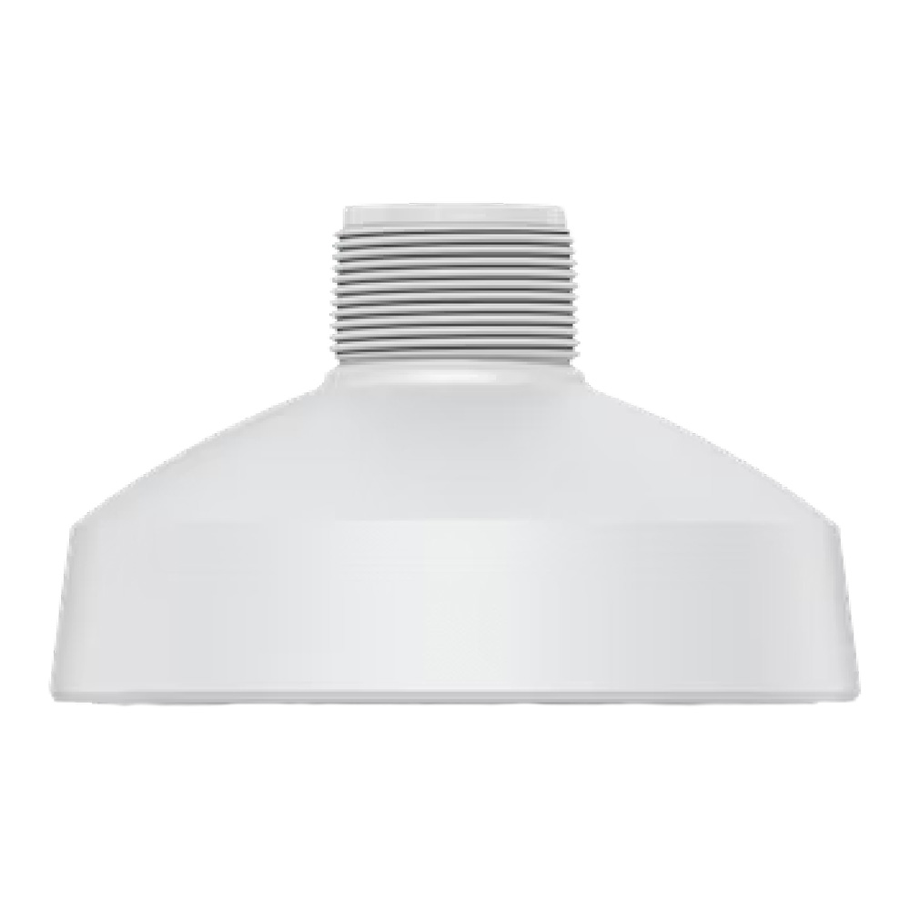 Weiße, zylindrische Deckenleuchte mit geripptem Anschluss.