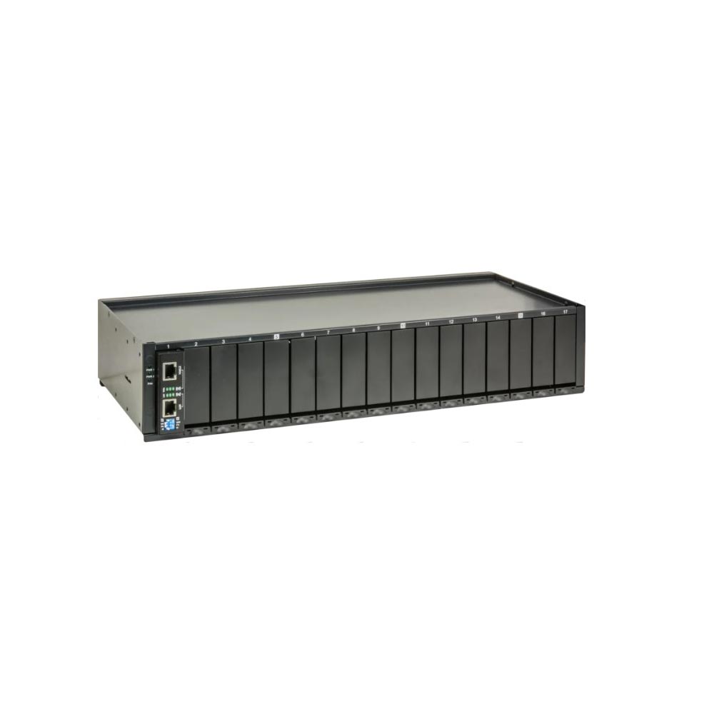 Ein schwarzer 3U-Rackmount-Server mit mehreren Frontblenden und zwei Ethernet-Anschlüssen an der Vorderseite.