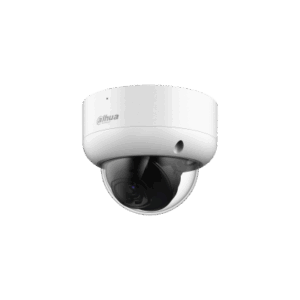 Eine weiße Dome-Überwachungskamera von Dahua mit schwarzer Halbkugelabdeckung, geeignet für Videoüberwachung.