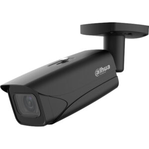 Schwarze Überwachungskamera von Dahua Technology mit Wandhalterung.