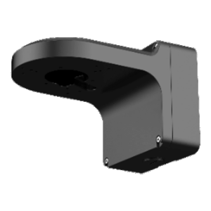 Schwarze Wandhalterung aus Metall mit gebogenem Arm und mehreren Schrauben zur Befestigung.