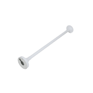 Ein langer, weißer Metallstab mit zwei runden Flanschen an beiden Enden.